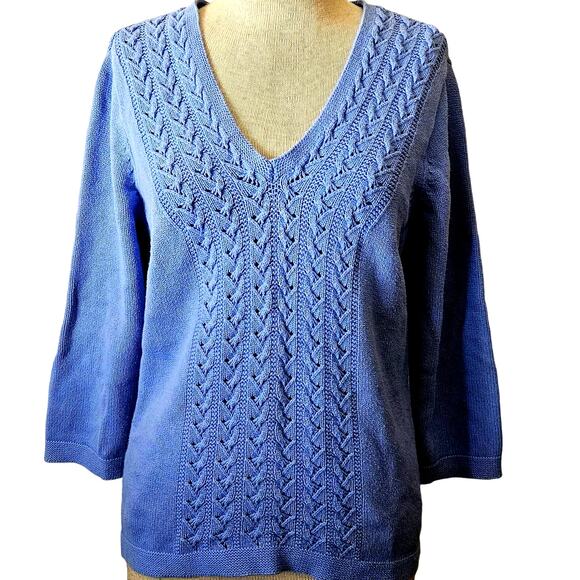 Light Blue Cotton V Neck Sweater Size Large - Picture 1 of 4